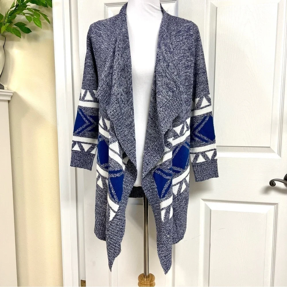 ANTTHONY ORIGINALS Aztec open front waterfall duster cardigans boho oversized XS